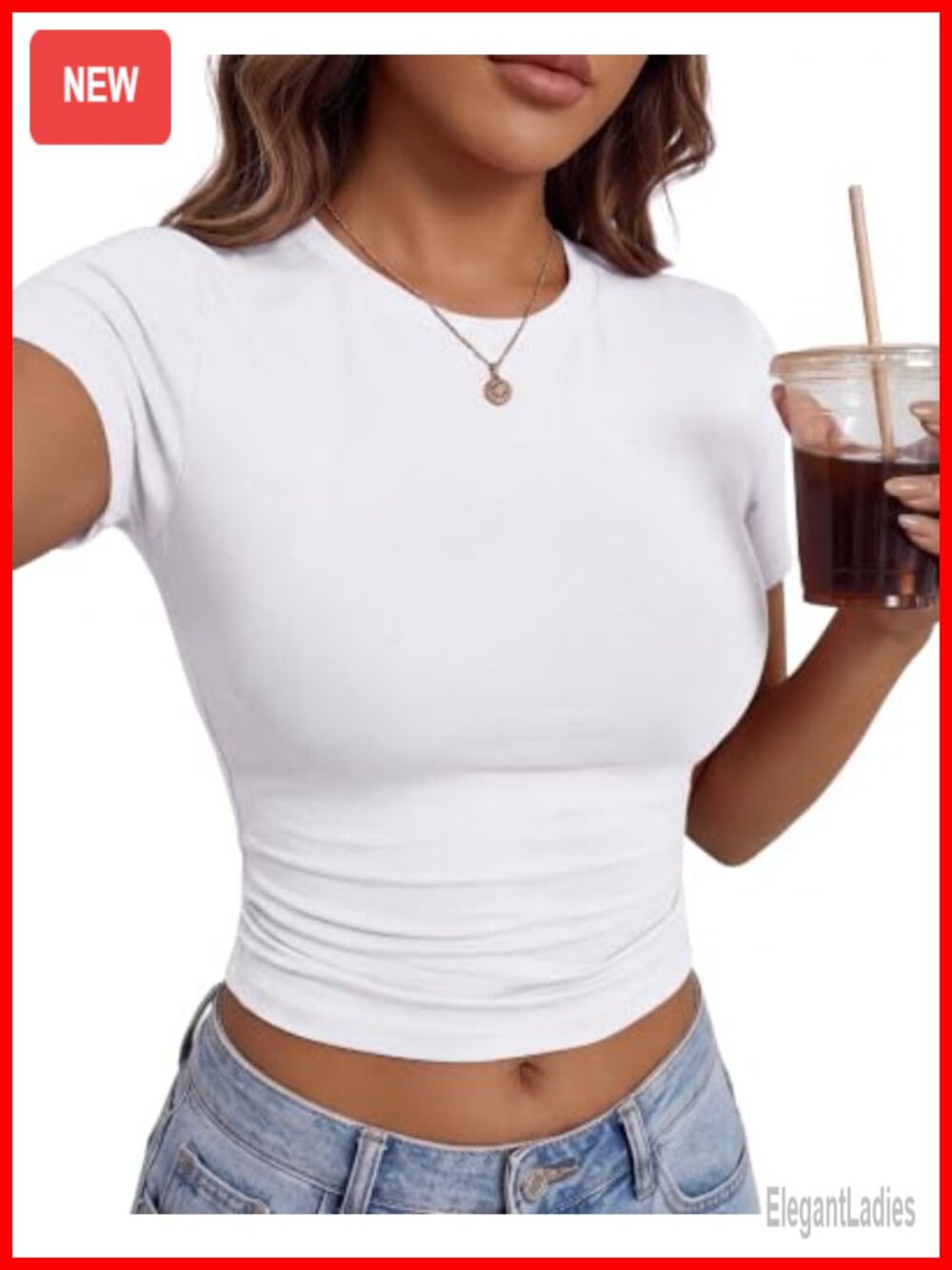 TNNZEET Women Slim Fit Short Sleeve Crew Neck Crop Tee